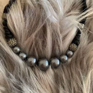 Grey Pearl necklace on velvet cord